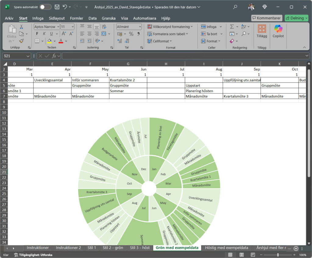 Arshjul i Excel 2025