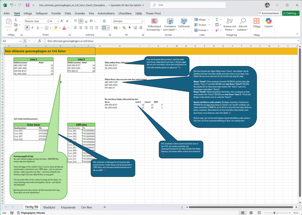 Den ultimata genomgangen av tva listor i Excel