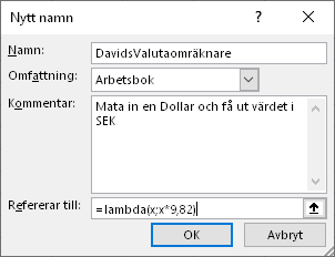 En valutaomvandlare som lambda i Excel