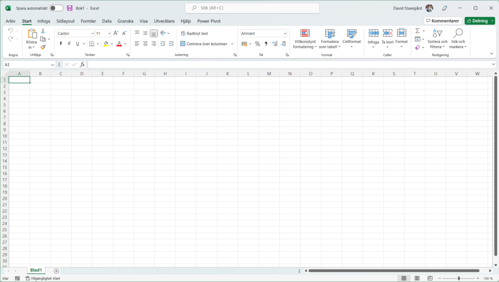 Ett tomt och ensamt Excel