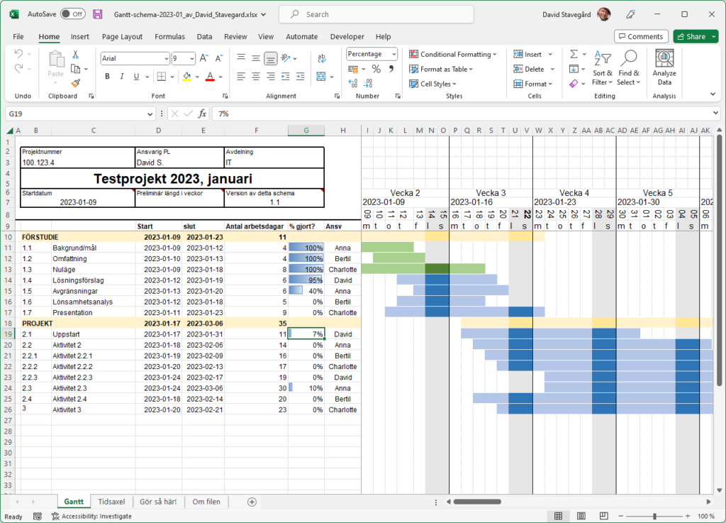 ganttschema i Excel