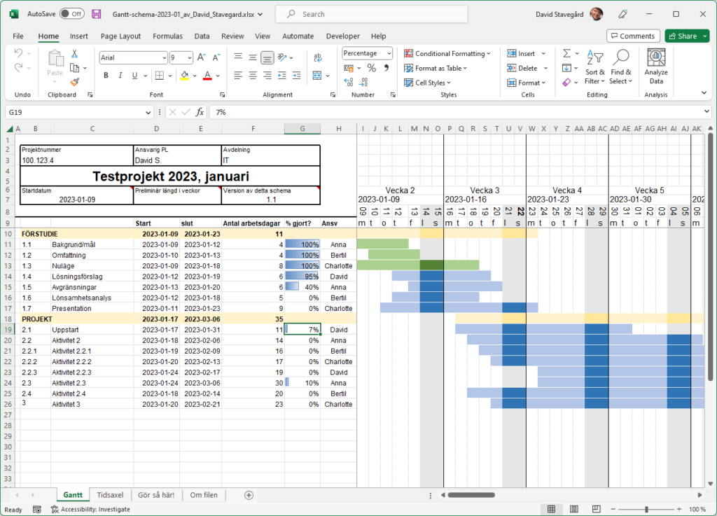 Gratis Ganttschema i Excel