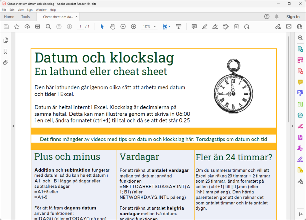 gratis PDF om datum och klockslag i Excel