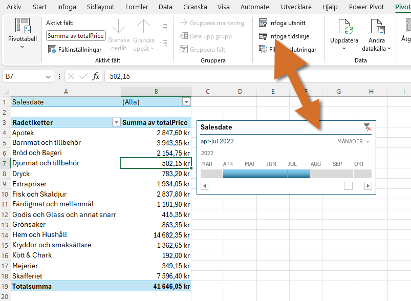 Nyhetsbrevet 2024v11 bild ett skapa en tidslinje i Excel med hjalp av en Pivottabell