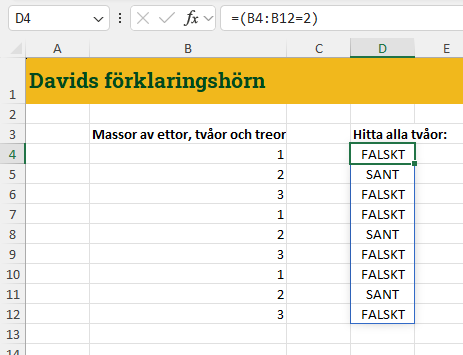 Produktsumma matrisjamforelse steg 1