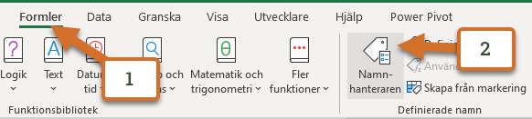 Öppna formler och sedan namnhanteraren i Excel 