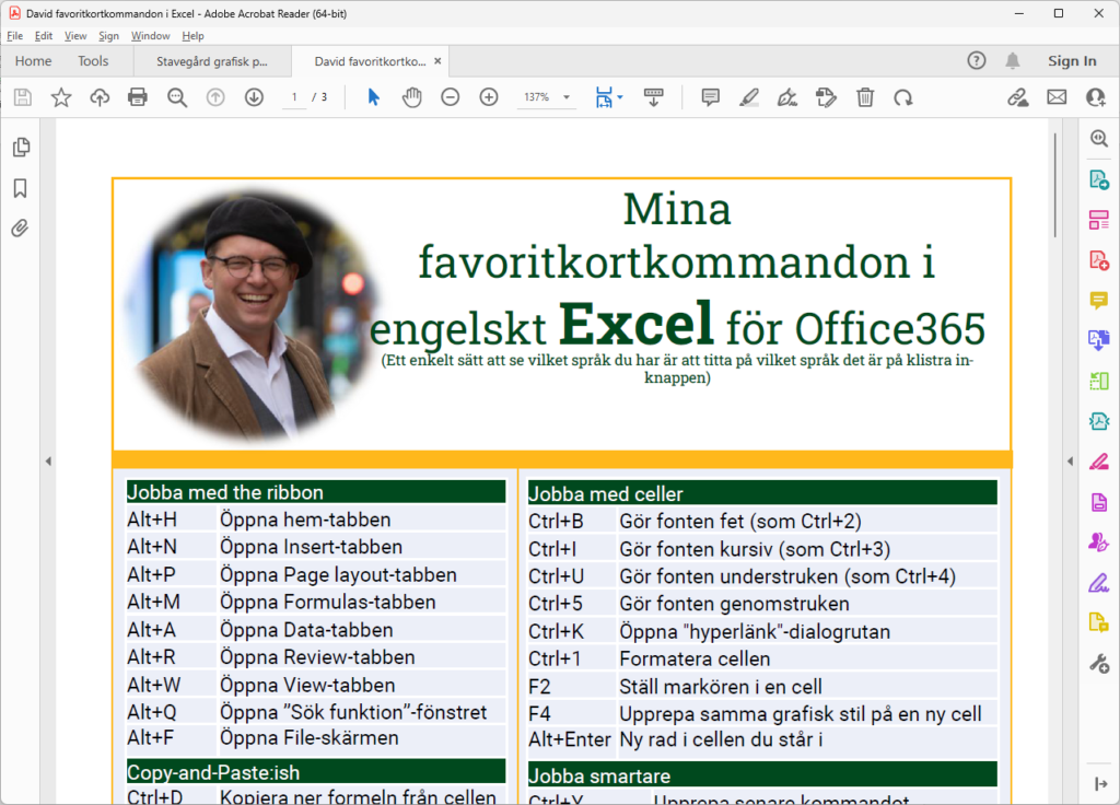 gratis kortkommandon Excel