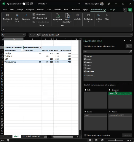 en animerad bild som visar hur man tar bort en kolumn och lägger in en i pivottabellen i Excel
