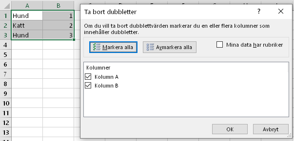 vilka dubbletter ska tas bort